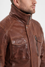 Mid-length lambskin jacket in bison, regular fit for a timeless look. - Image n°5