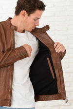 Tan sheep leather jacket with a regular fit and timeless appeal. - Image n°4