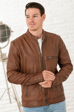 Tan sheep leather jacket with a regular fit and timeless appeal. - Image n°12