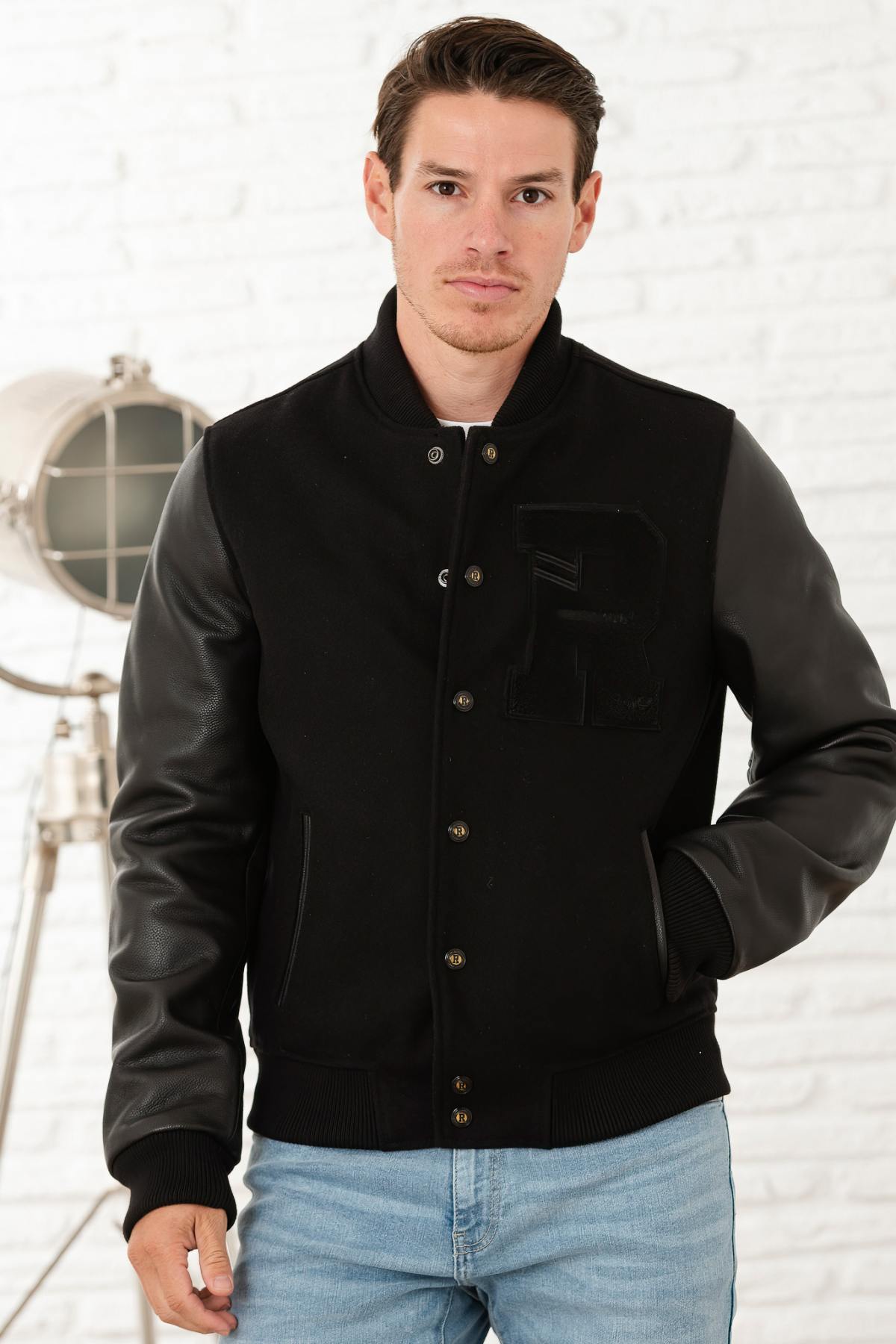Black leather varsity teddy - Image n°7