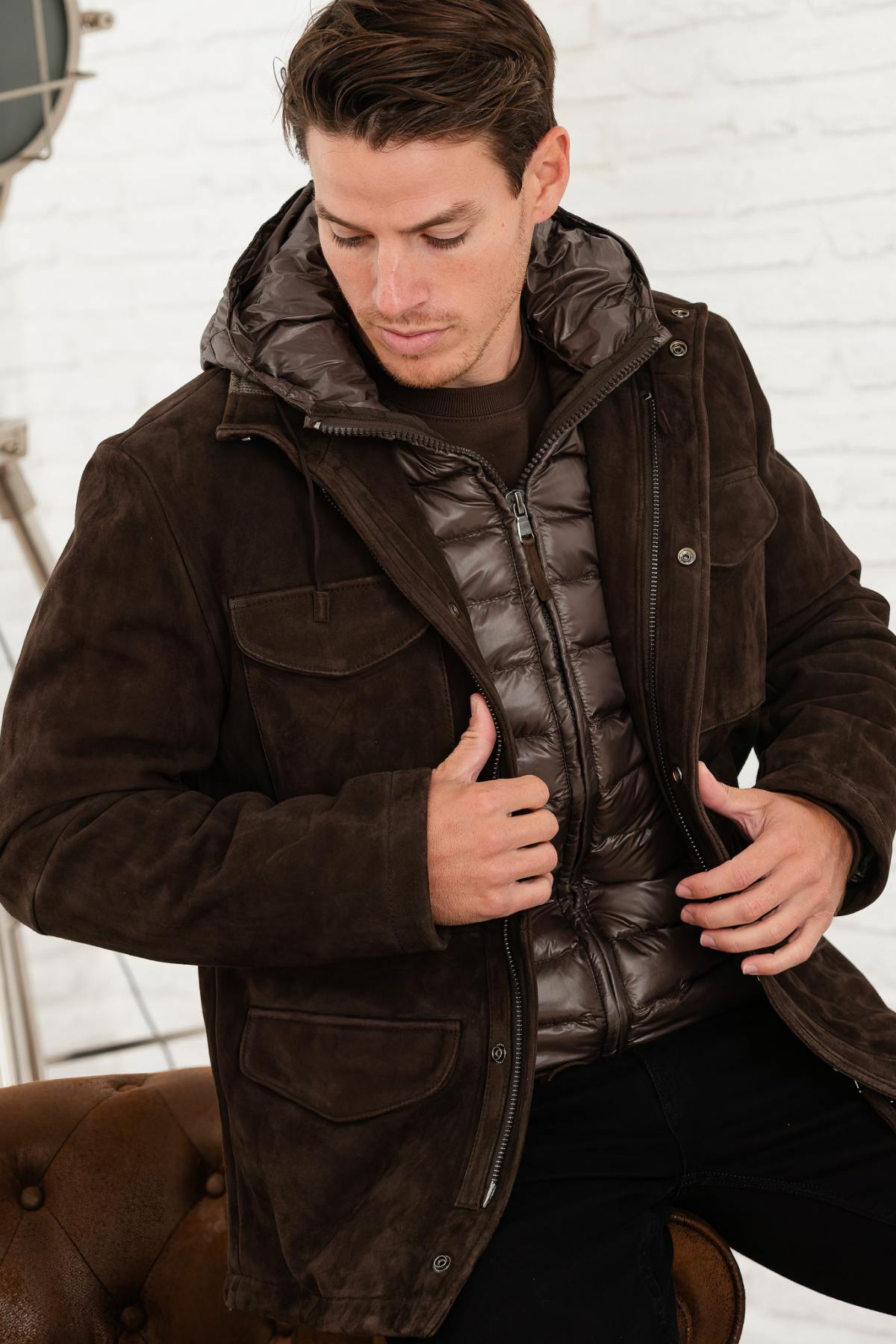 A Moka bonded suede jacket, sleek and versatile for three seasons. - Image n°1