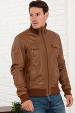 Cognac bomber leather jacket - Image n°1
