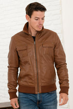 Oxblood sheep leather jacket-slim bomber-aviator by Serge Pariente. - Image n°7