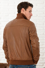 Oxblood sheep leather jacket-slim bomber-aviator by Serge Pariente. - Image n°3