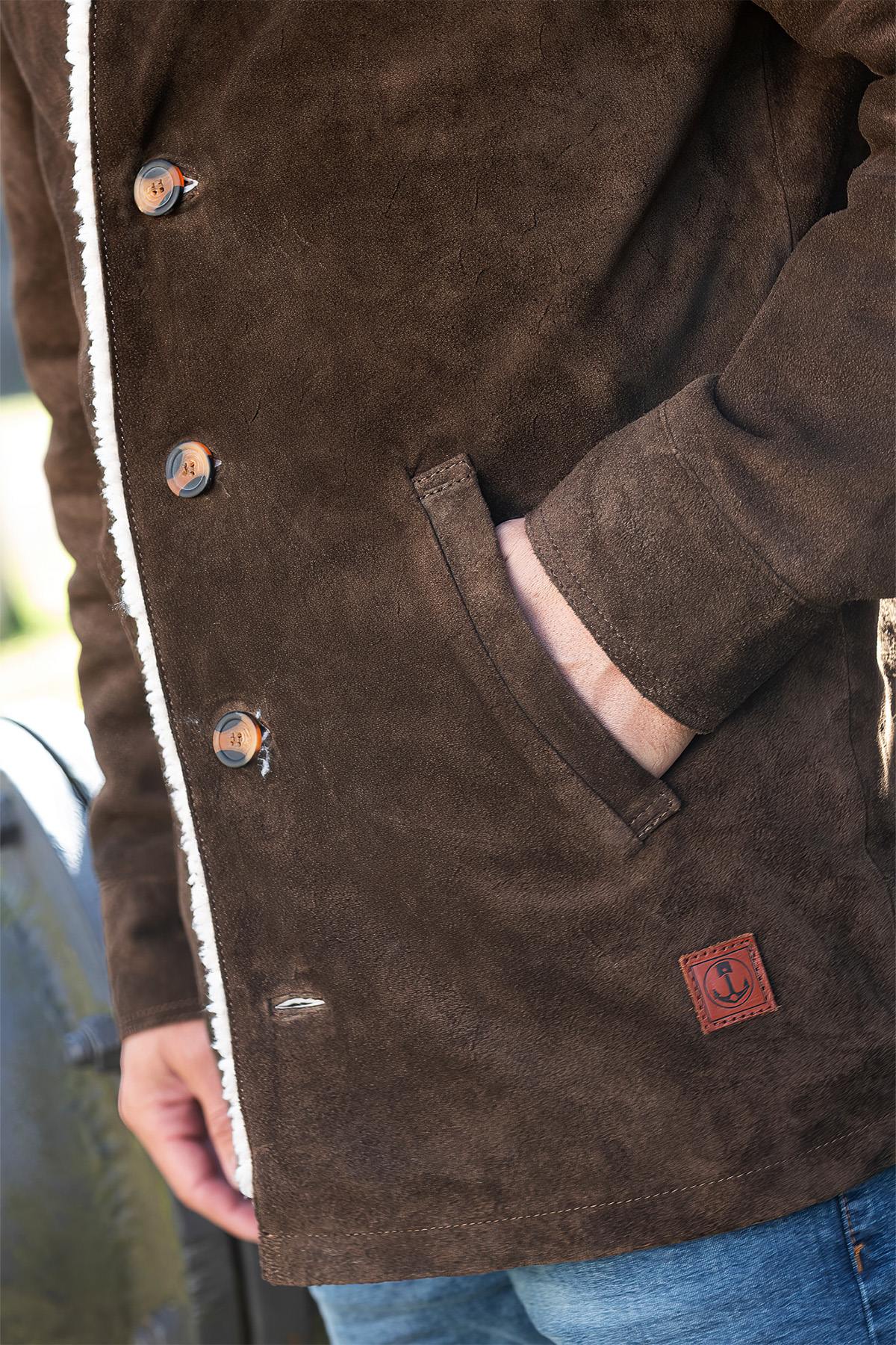 Thick buffalo suede jacket with sherpa warmth for winter. - Image n°5