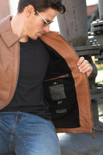 Lightweight tobacco sheepskin jacket, inspired by Steve McQueen. - Image n°8