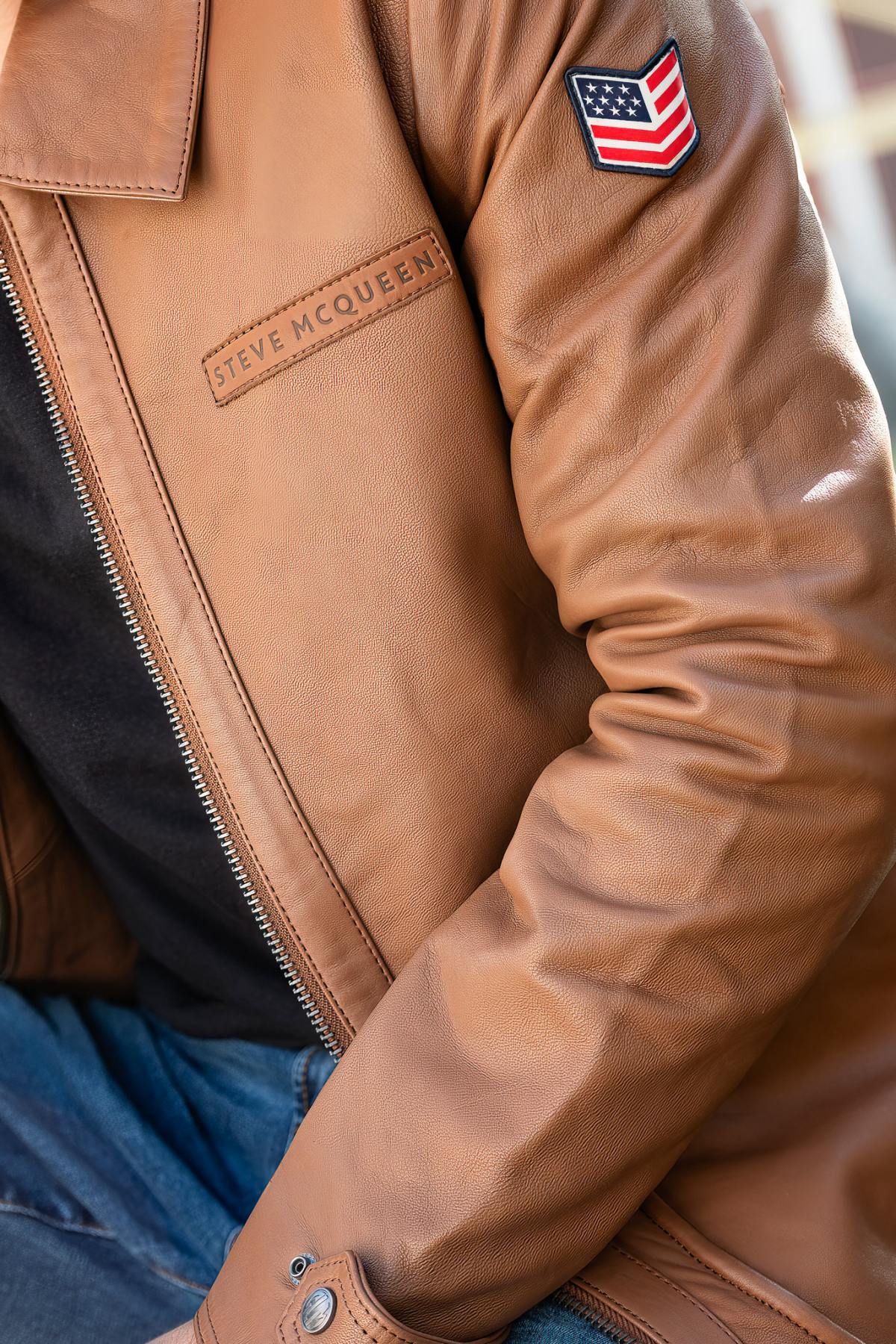 Lightweight tobacco sheepskin jacket, inspired by Steve McQueen. - Image n°5