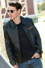 Steve McQueen black leather jacket with shirt collar - Image n°13