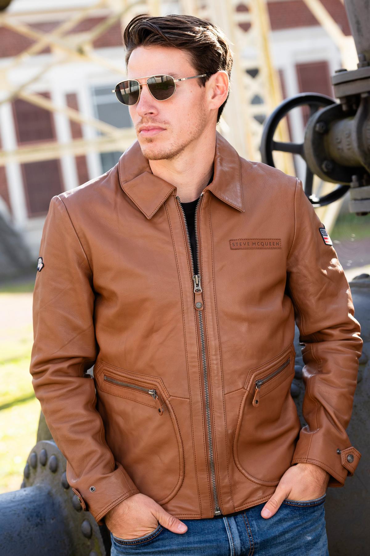 Lightweight tobacco sheepskin jacket, inspired by Steve McQueen. - Image n°3