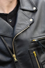 Biker leather jacket with opening for back shell - Image n°6