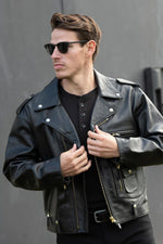 Biker Style Leather Jacket with D-Pocket - Image n°1