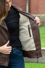 Aged brown sheepskin biker jacket, slim-fit and lightweight. - Image n°7