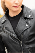 Black leather jacket with asymmetrical collar - Image n°6
