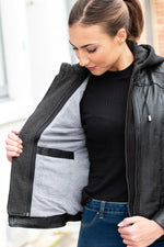 Black lambskin jacket with removable hood, slimfit and rock-inspired. - Image n°2