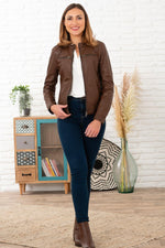 Slim-fit tobacco shearling leather jacket, timeless and elegant. - Image n°6