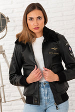 RAF-inspired black sheep leather aviator jacket with vegan fur collar. - Image n°1