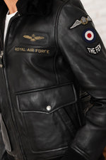 RAF-inspired black sheep leather aviator jacket with vegan fur collar. - Image n°2