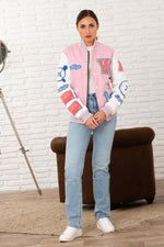 Oversized varsity jacket in rose bi-material-bold and sporty. - Image n°8