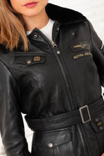 Black sheep leather jacket, Spitfire-inspired. Vegan fur collar. - Image n°3