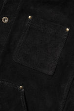 Black leather work jacket with velvet look - Image n°6