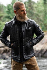 Black nappa leather work jacket - Image n°1