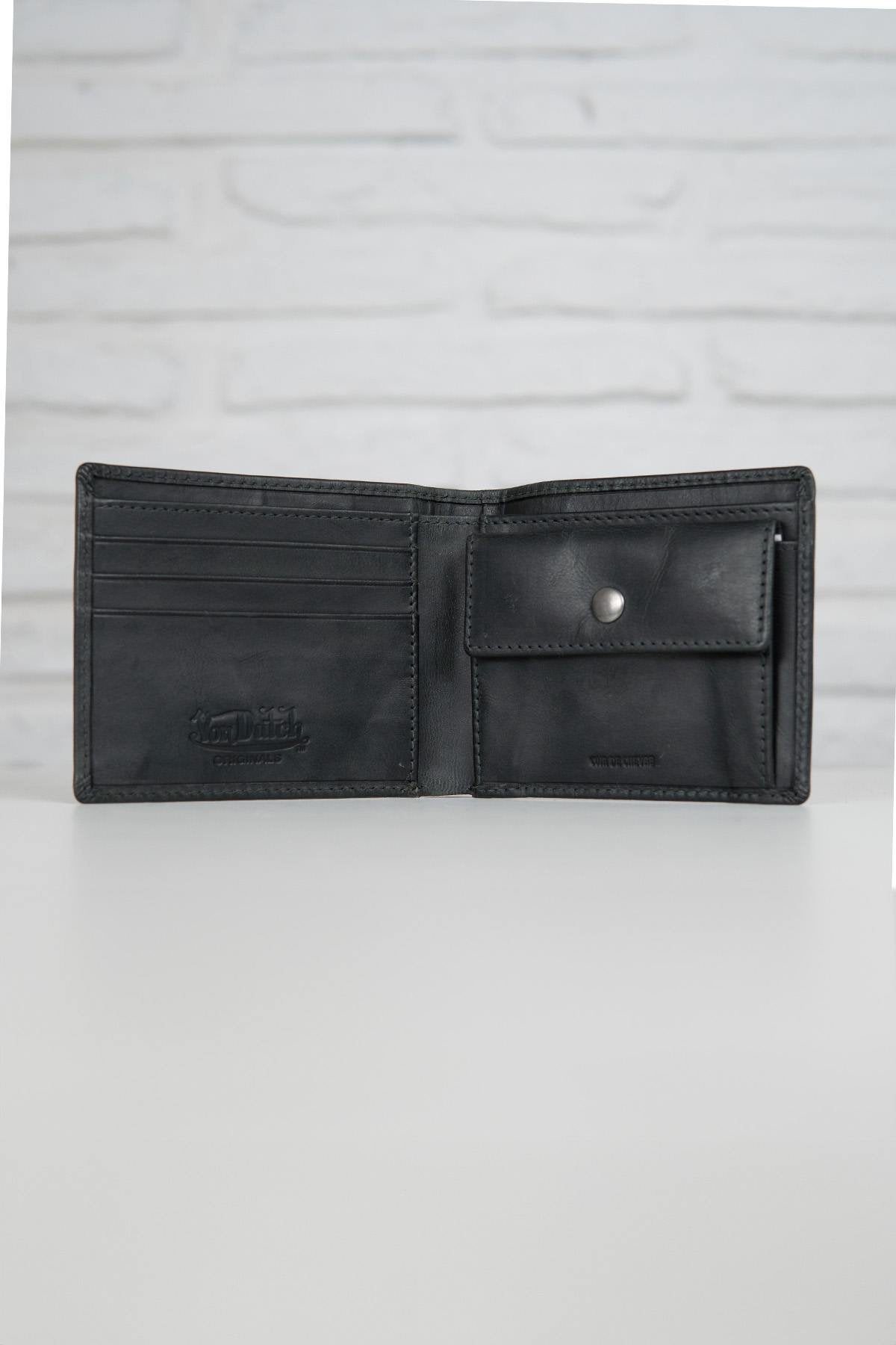 Black leather coin purse with embossed logo - Image n°2