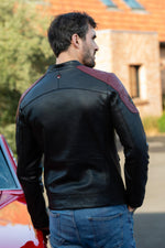 Le Mans-inspired black sheep leather jacket with vintage badges. - Image n°4