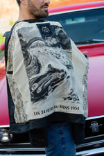 Le Mans-inspired black sheep leather jacket with vintage badges. - Image n°5
