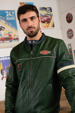 Le Mans-inspired sheep leather jacket in Crown Green/Navy. - Image n°3