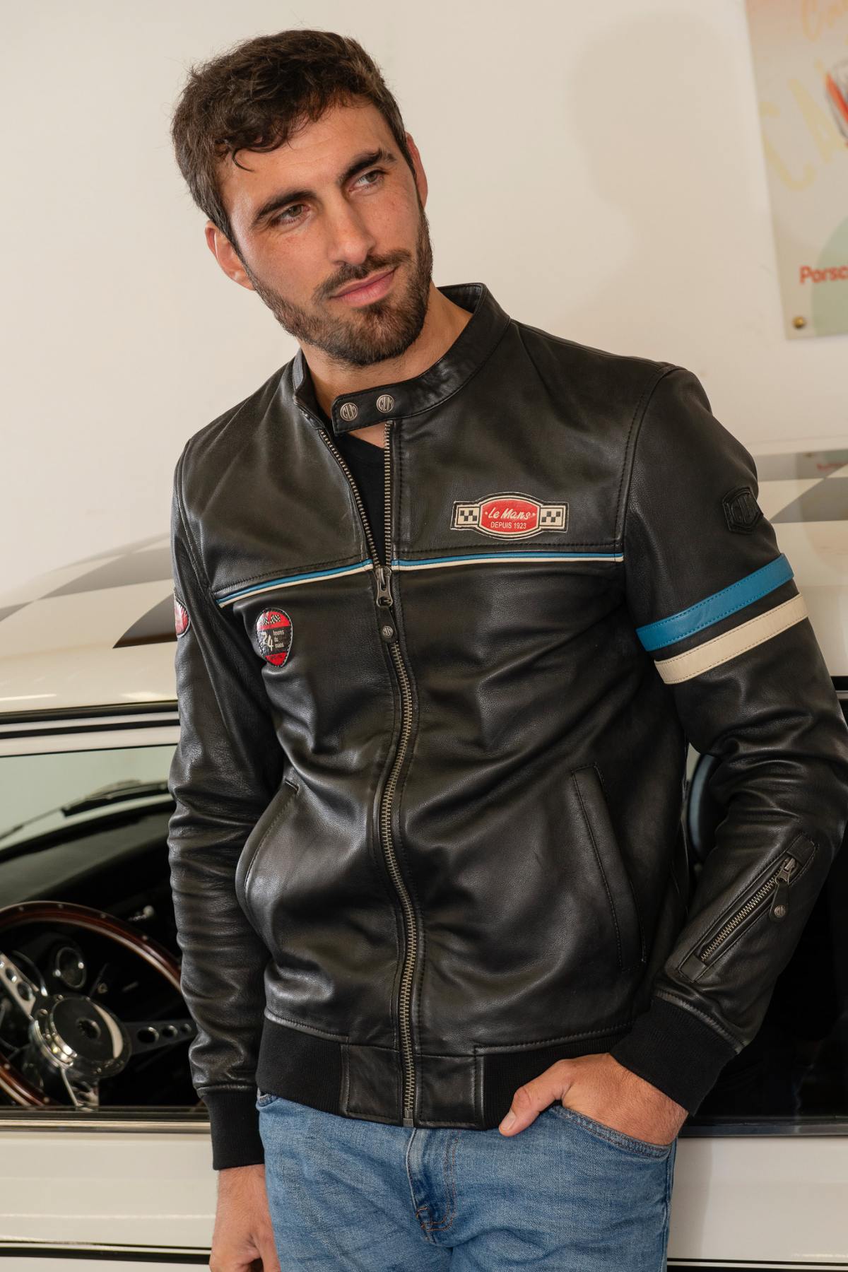 Iconic black sheepskin jacket from the 24 Hours of Le Mans collection. - Image n°5