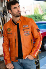 Vintage moto jacket in vegetable-tanned sheepskin, burnt orange hue. - Image n°1