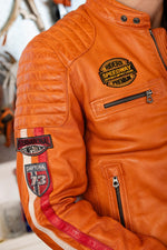Vintage moto jacket in vegetable-tanned sheepskin, burnt orange hue. - Image n°2