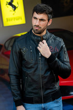 24 Hours of Le Mans black sheepskin jacket, biker-inspired. - Image n°2