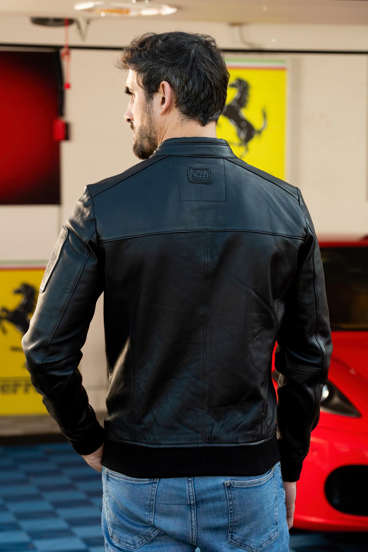 24 Hours of Le Mans black sheepskin jacket, biker-inspired. - Image n°3