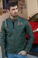 Green sheepskin jacket: Le Mans heritage meets timeless biker style. - Image n°3