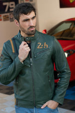 Green sheepskin jacket: Le Mans heritage meets timeless biker style. - Image n°5