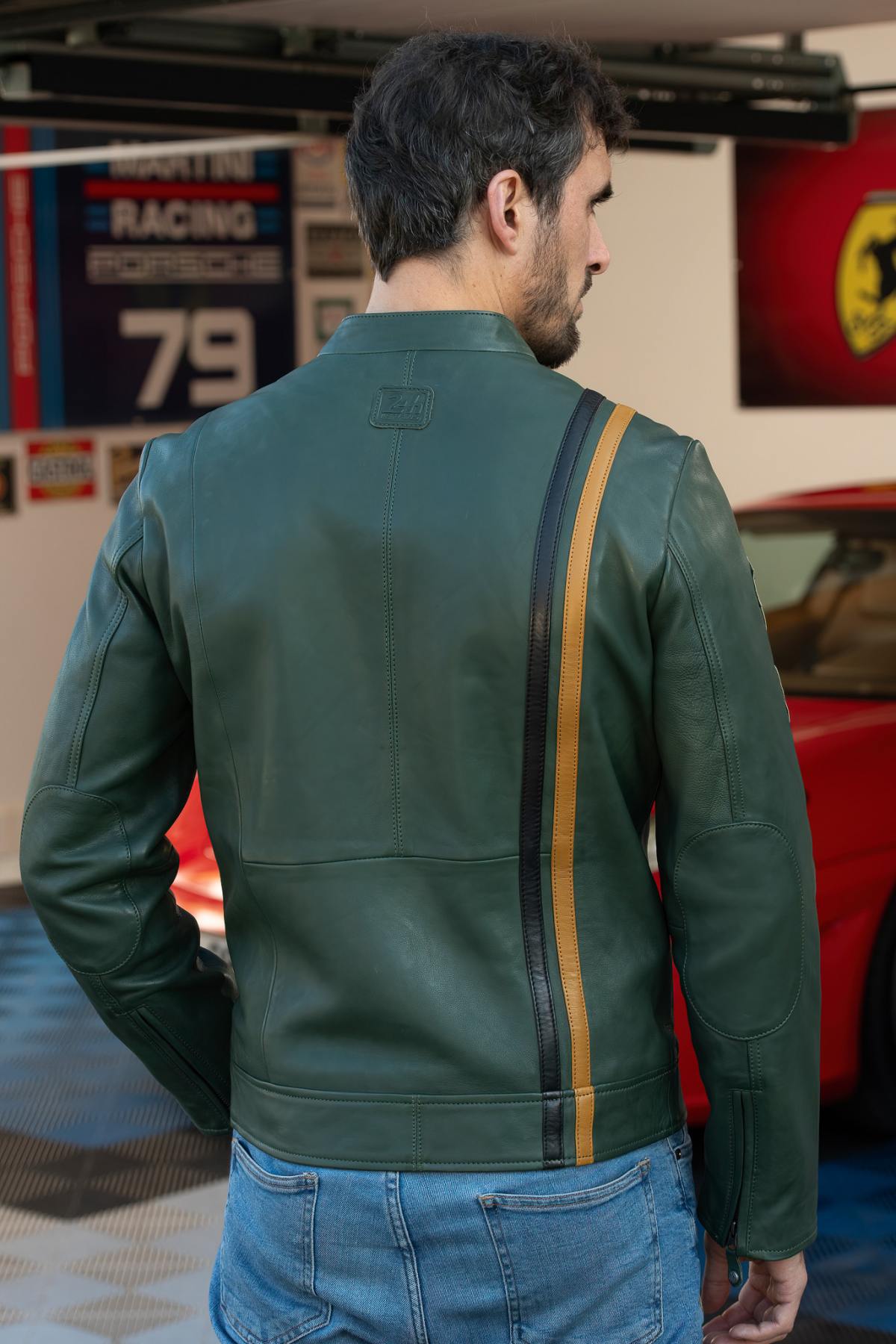 Green sheepskin jacket: Le Mans heritage meets timeless biker style. - Image n°2
