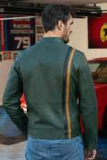 Green sheepskin jacket: Le Mans heritage meets timeless biker style. - Image n°2