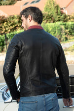 Thick sheep leather jacket with raw patina and racing stripes. - Image n°5