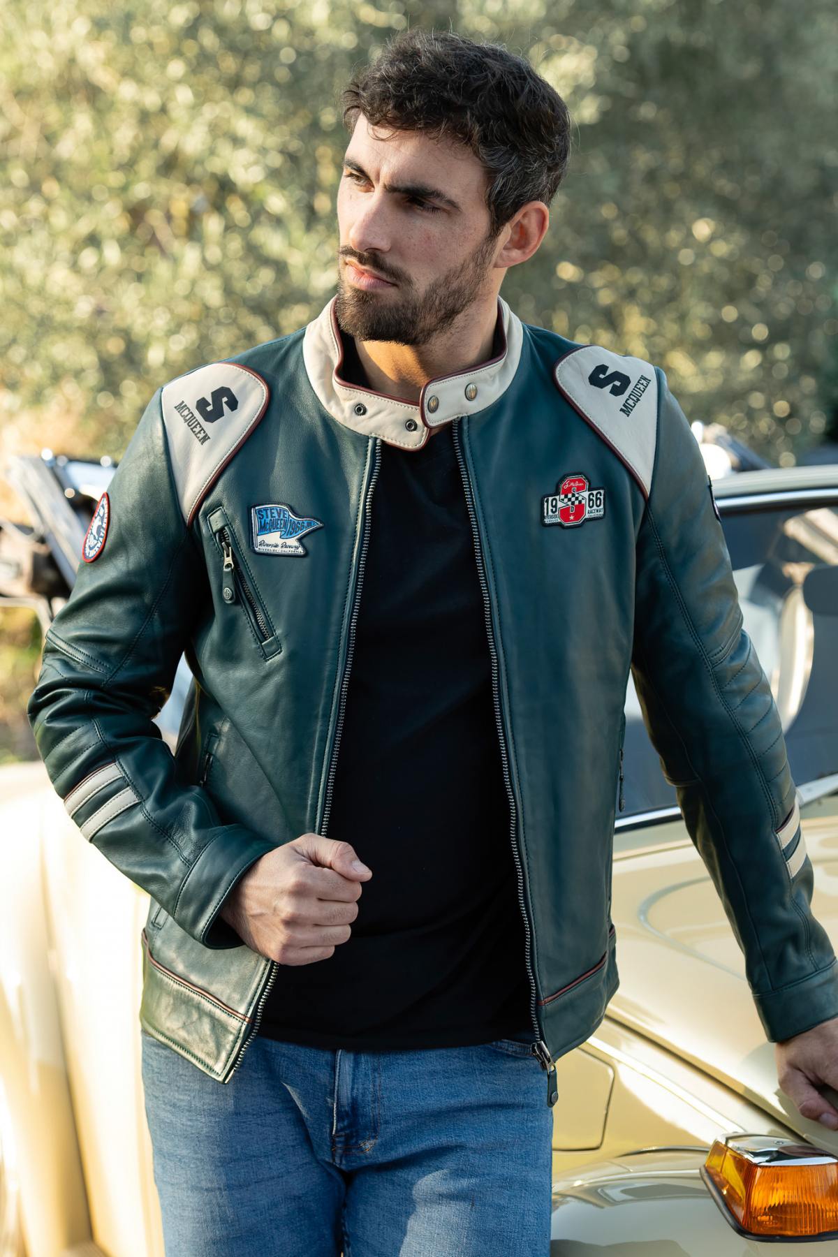Petrol-blue sheep leather jacket-lightweight, supple, timeless. - Image n°1