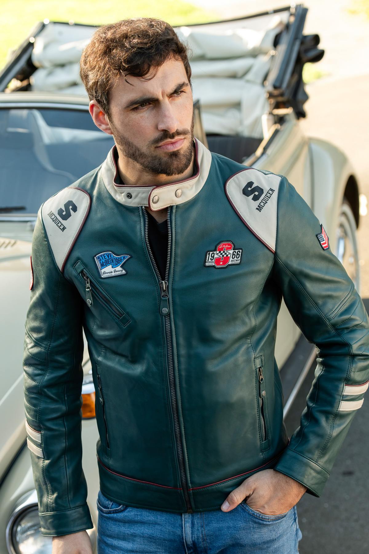 Petrol-blue sheep leather jacket-lightweight, supple, timeless. - Image n°3