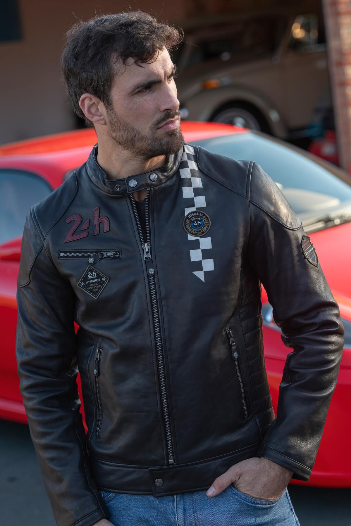 Black sheep leather jacket inspired by the 24 Hours of Le Mans. - Image n°3