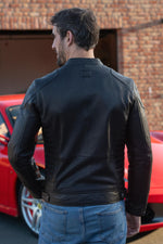 Black leather jacket with racing stripe - Image n°4