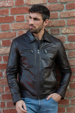 Dark brown buffalo leather jacket by Redskins, jacquard lined. - Image n°1