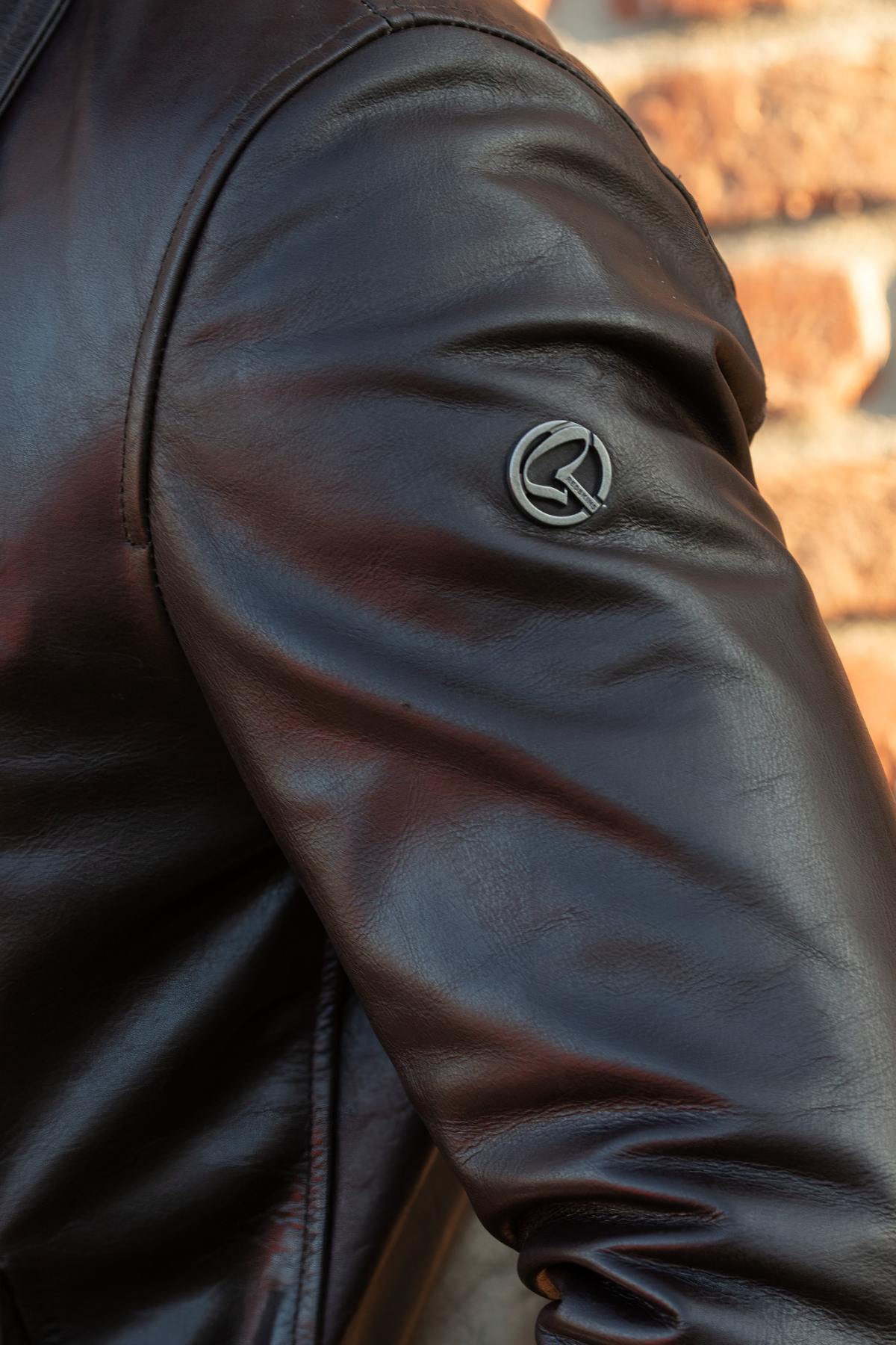 Dark brown buffalo leather jacket by Redskins, jacquard lined. - Image n°5