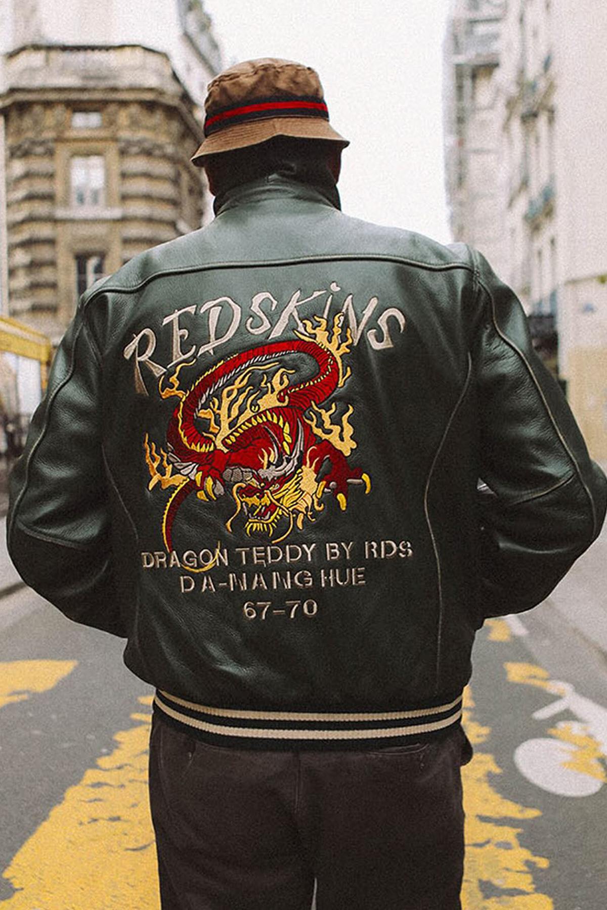 Forest green cowhide teddy with dragon embroidery and oversized fit. - Image n°1