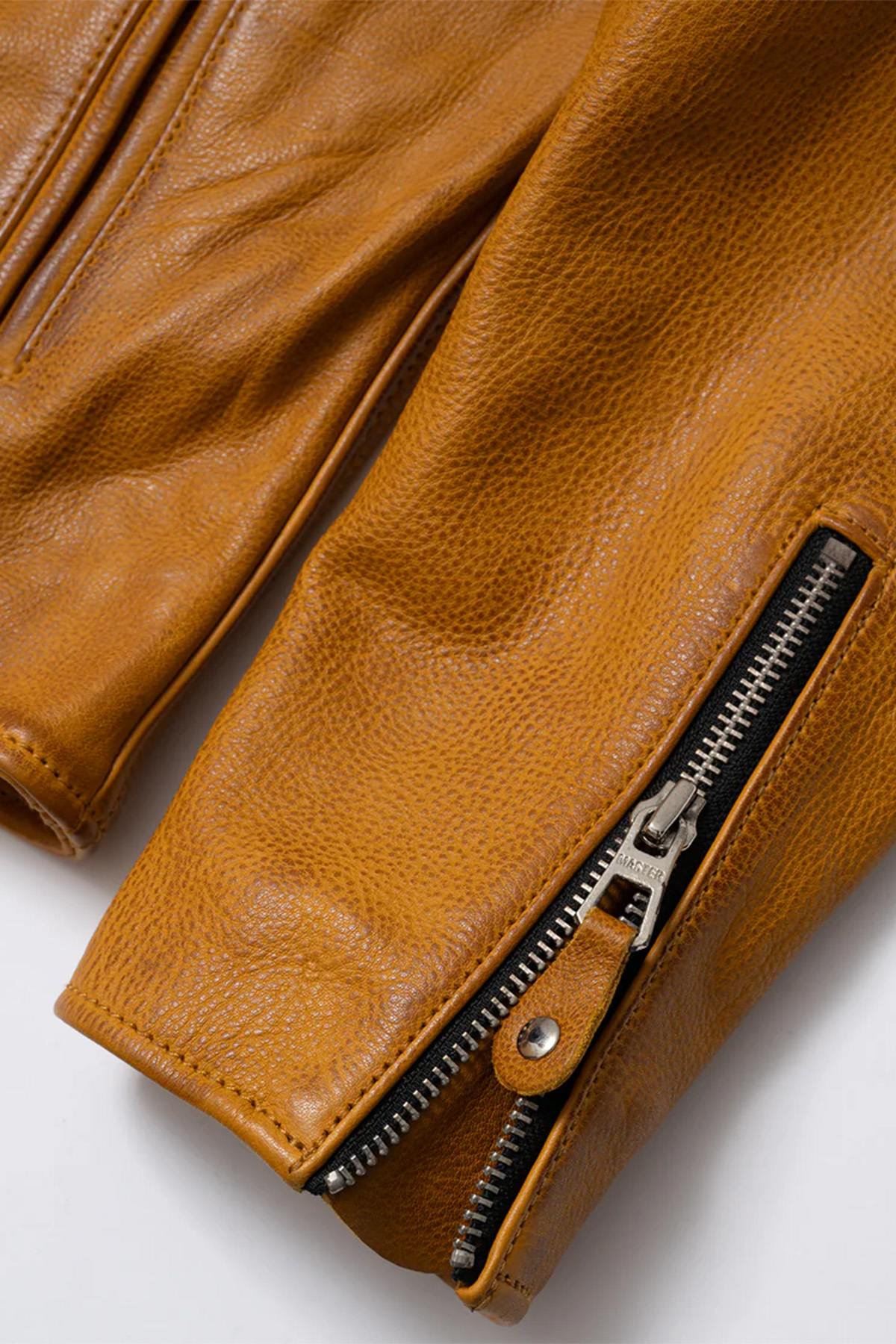 Gold Yellow Leather Pilot Jacket with Quilted Shoulders - Image n°11