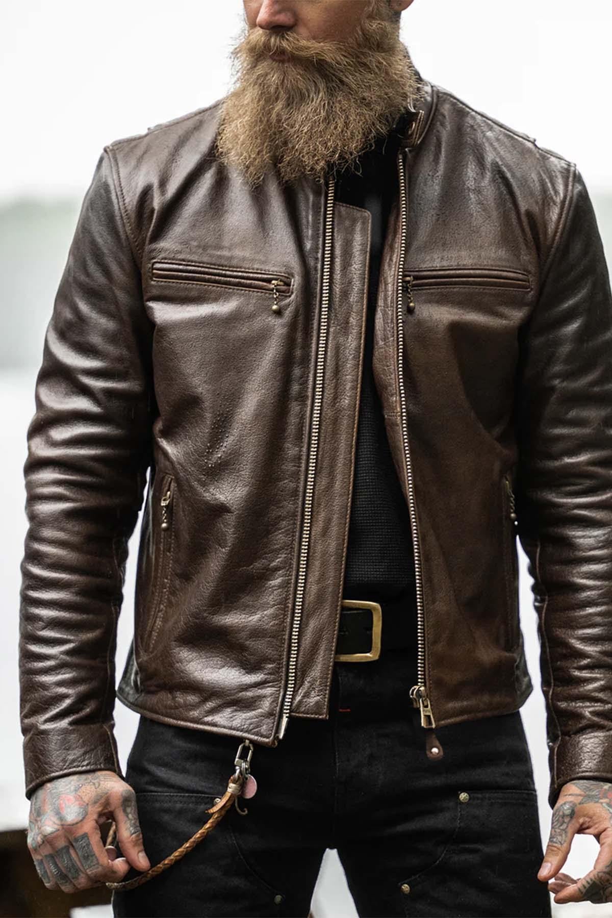 DAYTONA RUST: rust-hued buffalo leather, slim cut, lined for bikers. - Image n°3