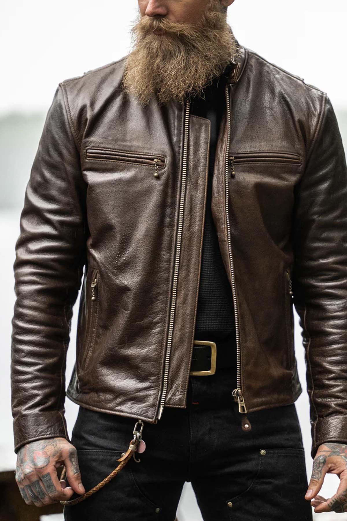 DAYTONA RUST: rust-hued buffalo leather, slim cut, lined for bikers. - Image n°3