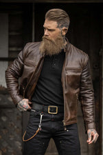 DAYTONA RUST: rust-hued buffalo leather, slim cut, lined for bikers. - Image n°1